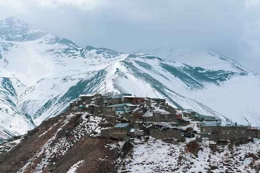 Winter view of Khinalig village