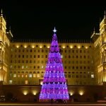 New Year Tree in front of Baku Government House in winter